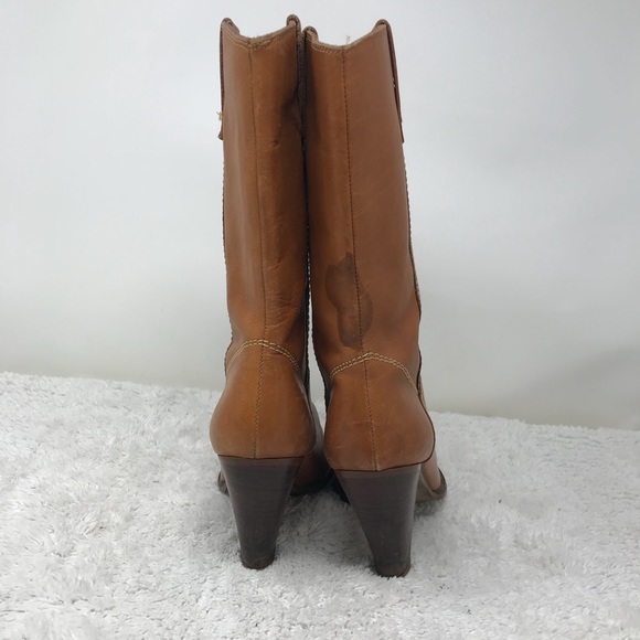 Vintage Mid Calf Brown Leather Heeled Boots Sz 6.5 - Picture 4 of 8